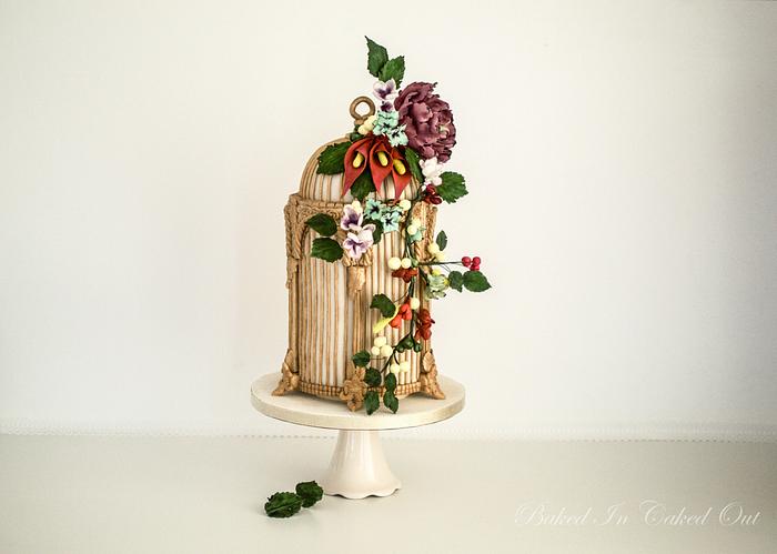 Antique Birdcage with assorted flowers