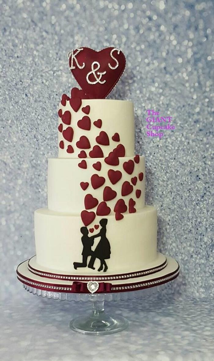 Heart plume engagement cake