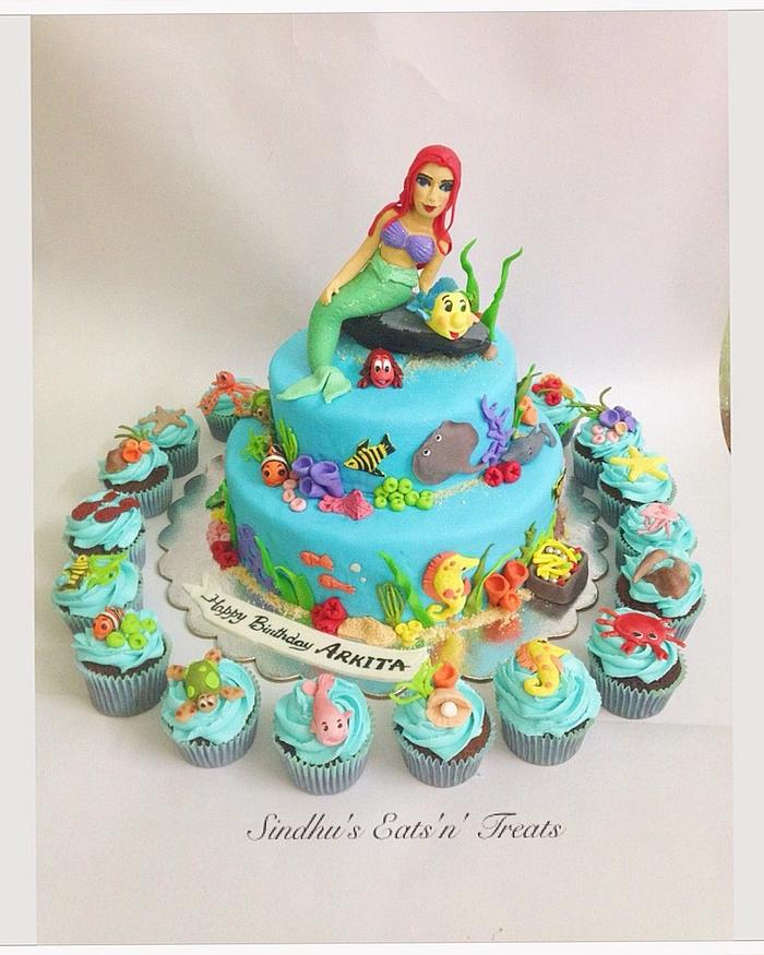 Ariel and ocean theme cake