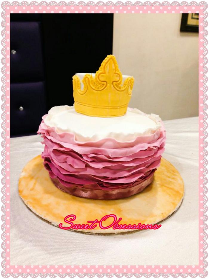 Ombre Ruffles Fondant Cake with  edible crown 