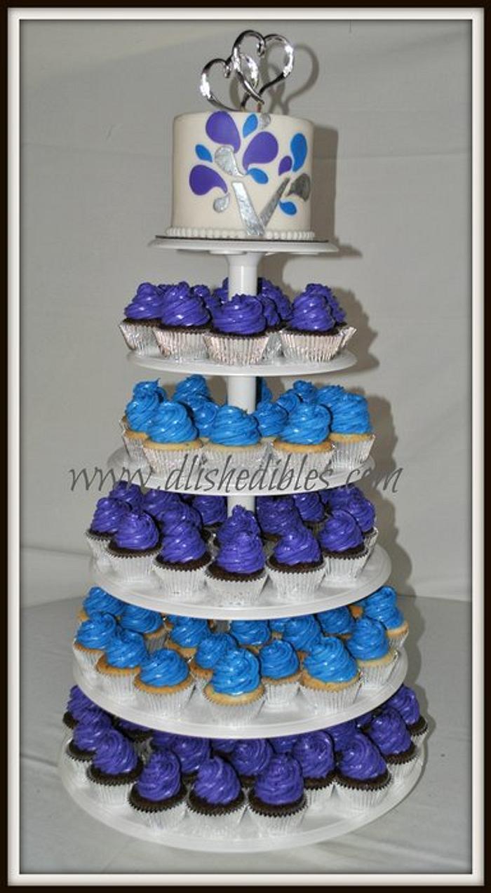 Cupcake tower for wedding - Blue and Purple