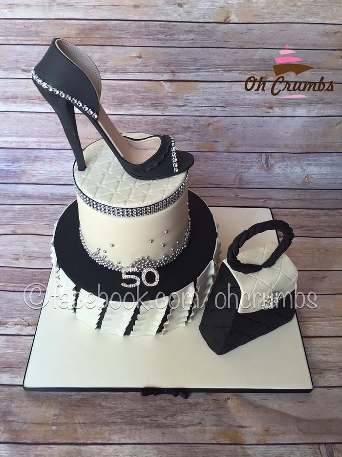 50th bling shoe and handbag cake