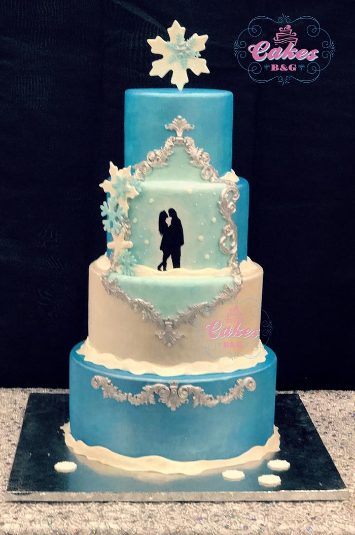Winter of love themed fondant cake