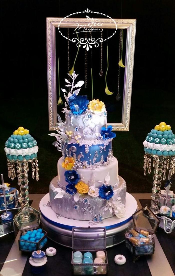 Wedding Cake Blue Silver