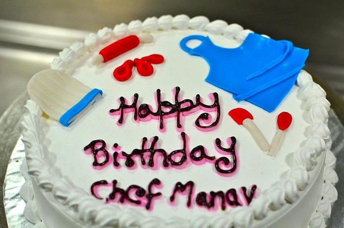 Chef Cake - Chef Hat, apron, measuring spoons and rolling pin