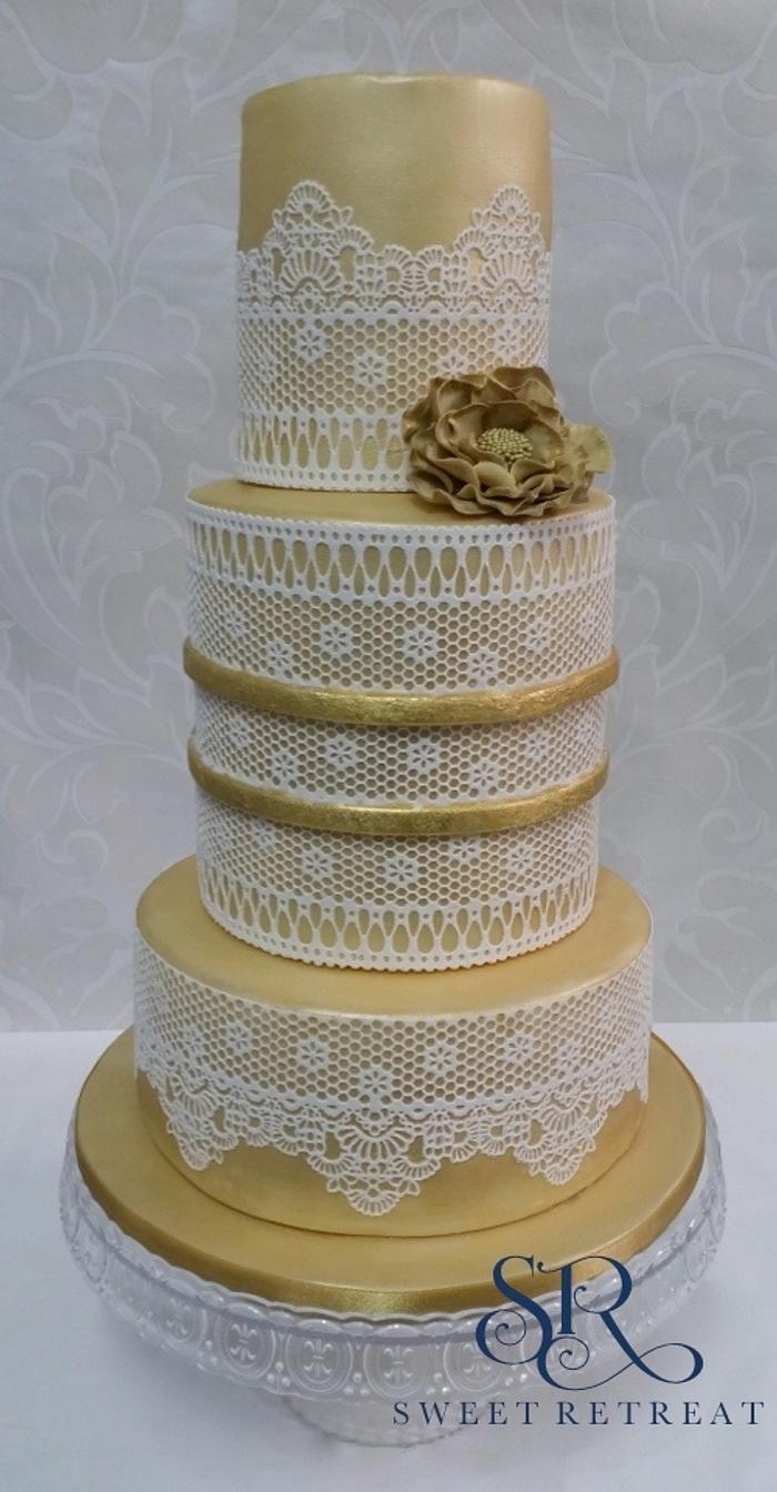 Golden Lace Wedding Cake