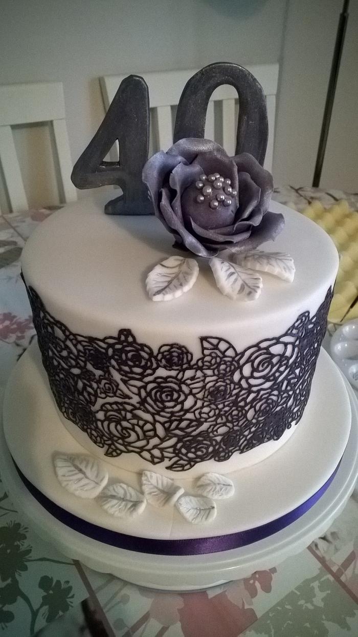 Purple Lace 40th Birthday Cake