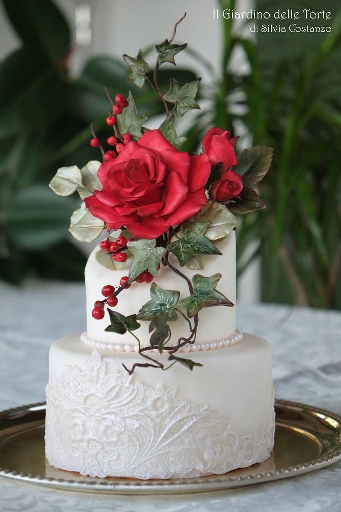 Red Rose wedding cake