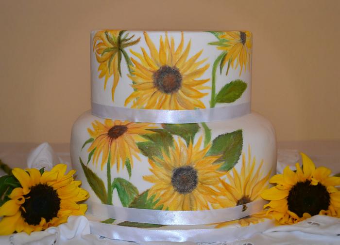 Hand Painted cake with sunflowers