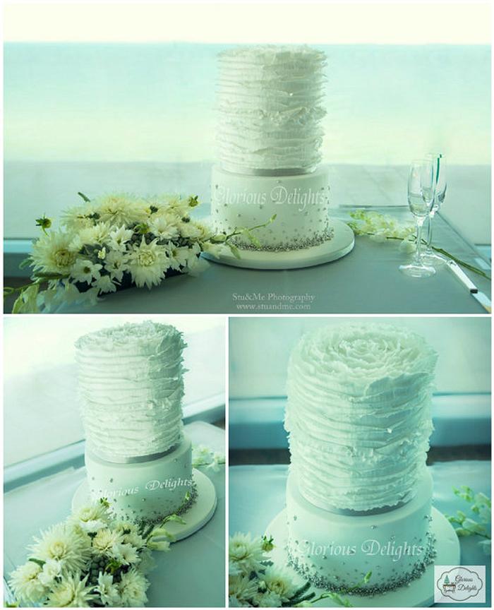 Bubbles and Ruffles Wedding Cake