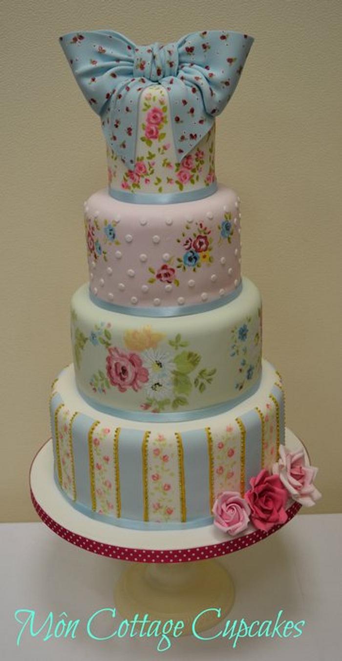 Cath Kidston inspired painted wedding cake