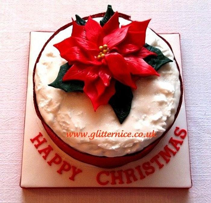 Red Poinsettia Christmas Cake