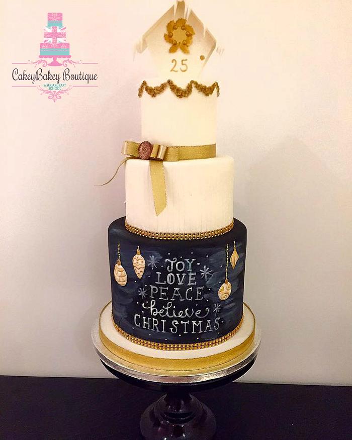 Gold Christmas Chalkboard Cake