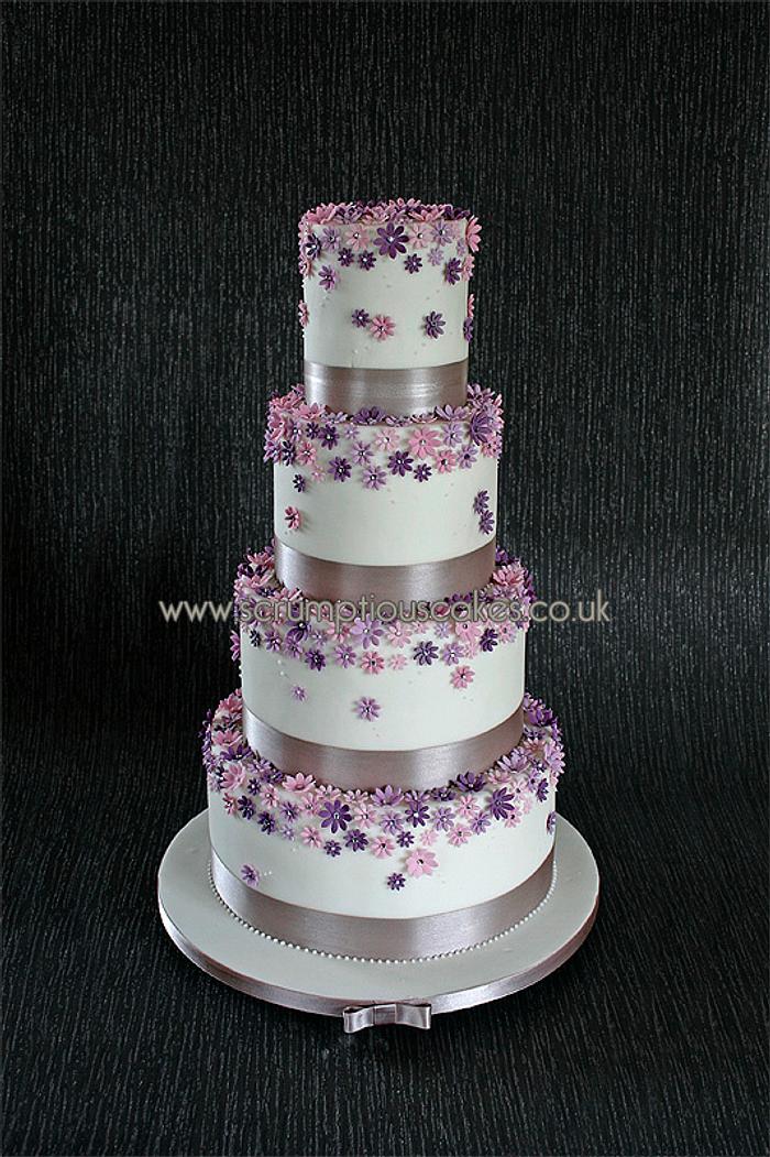 Shades of Purple Daisy Wedding Cake