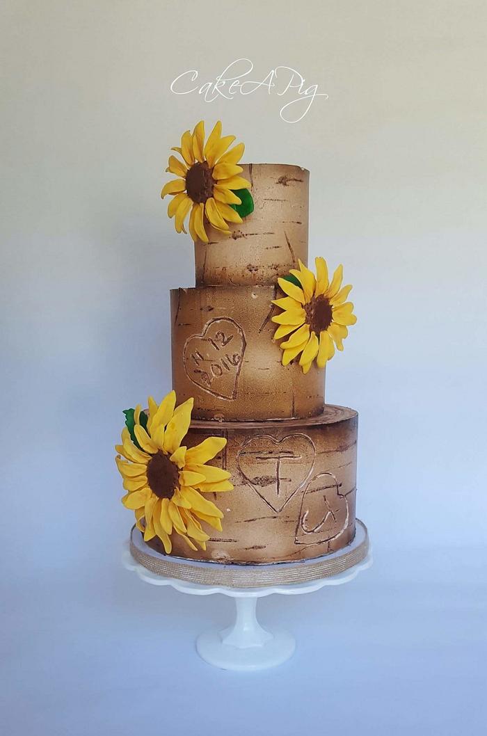 Rustic sunflower cake