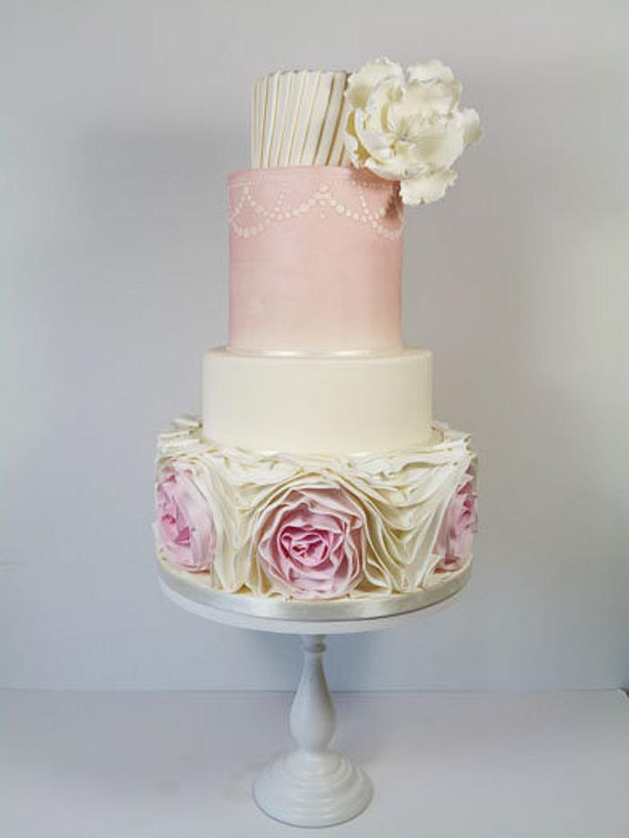 Pretty in pink- omber ruffle wedding cake