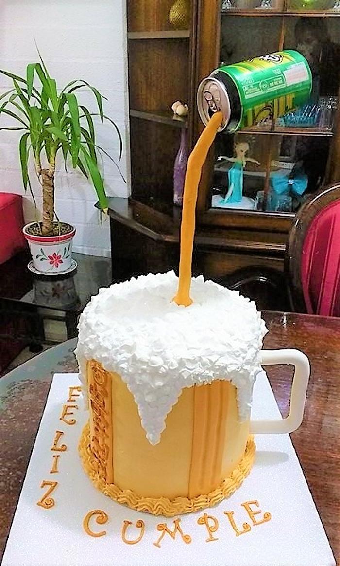 Cake design beer in cream topping