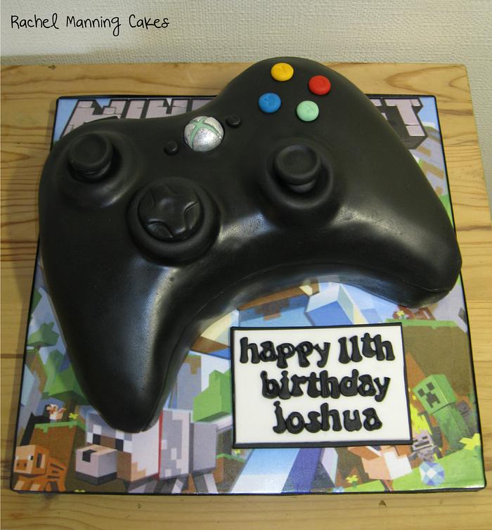 XBox Controller cake with a touch of Minecraft