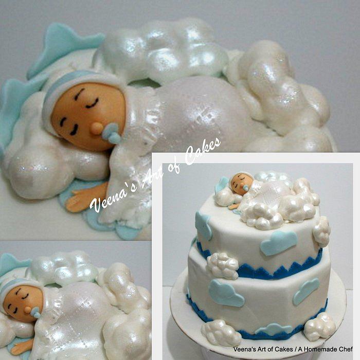 Baby Sleeping in the clouds Christening Cake
