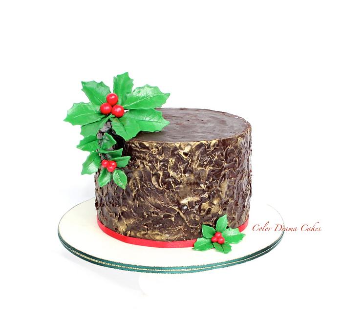Christmas cake - textured naked ganache cake