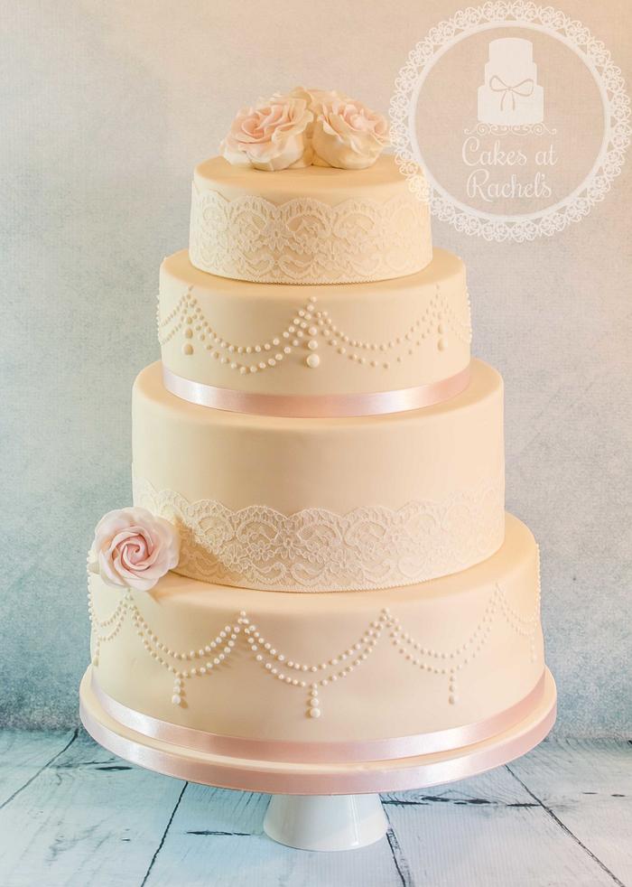 blush pink and ivory wedding cake