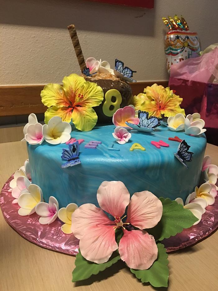 Hawaiian Theme Birthday Cake
