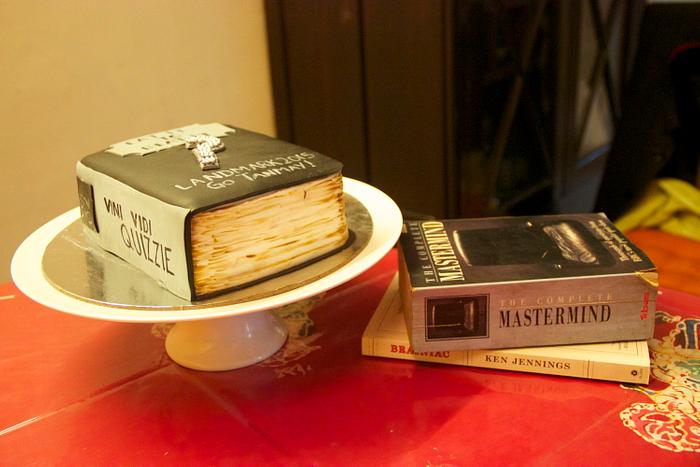 A book cake for an avid quizzer!