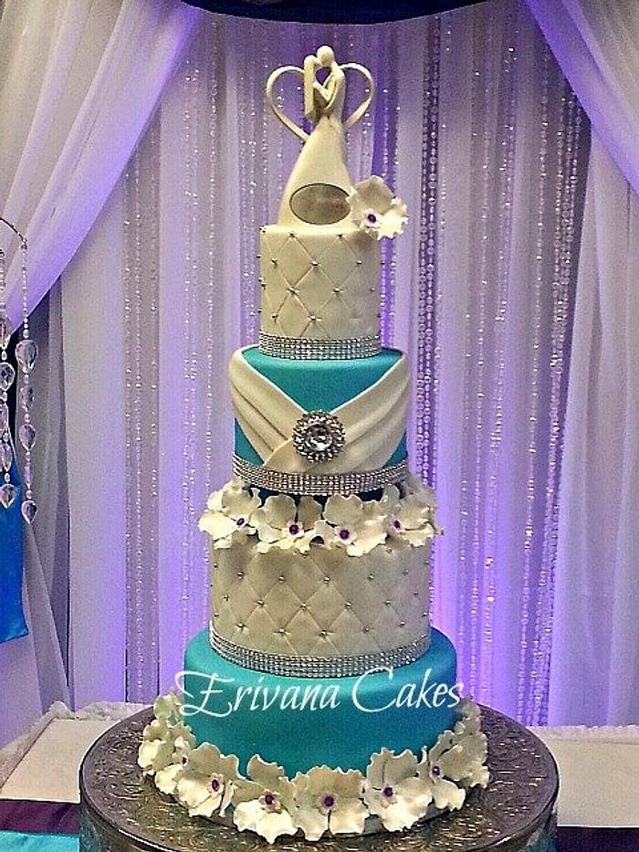 Tiffany Blue and purple wedding cake