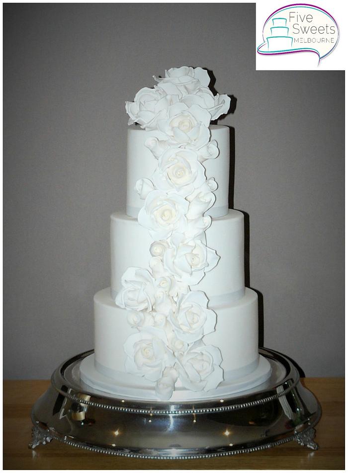 White Wedding Cake with Sugar Roses