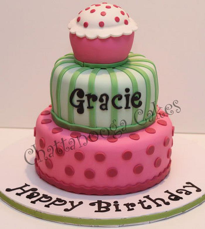 Pink and Green Birthday Cake