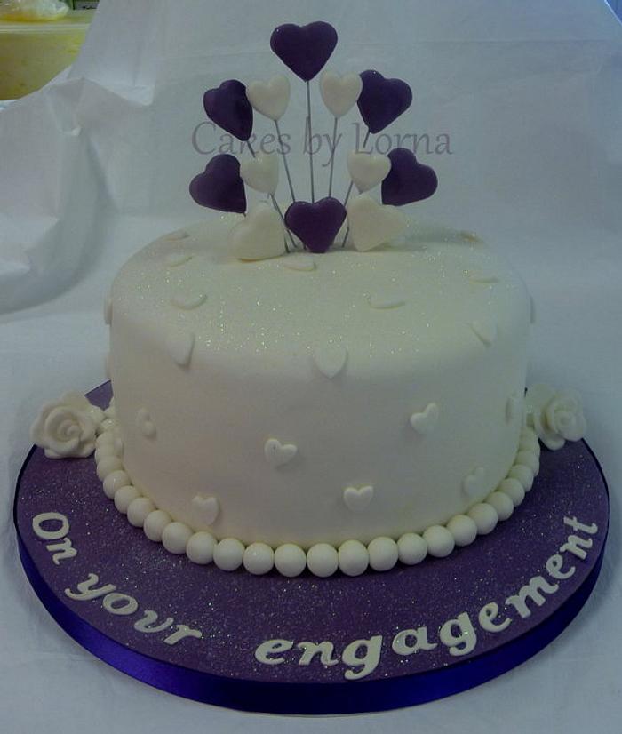 Purple and White Hearts Engagement Cake