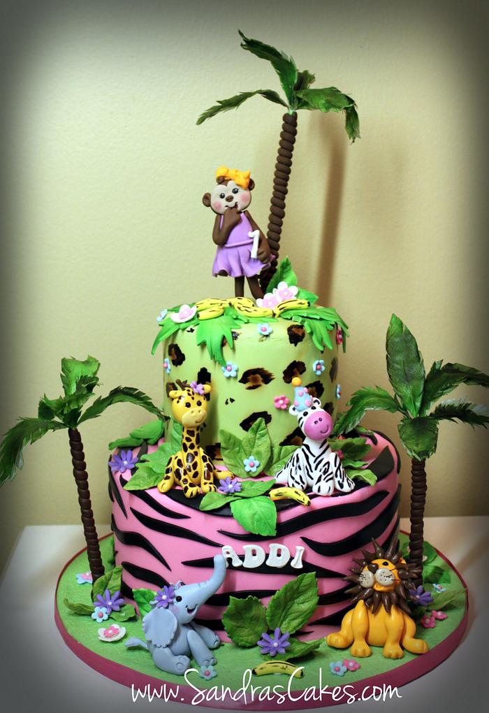Girly Jungle Birthday Cake