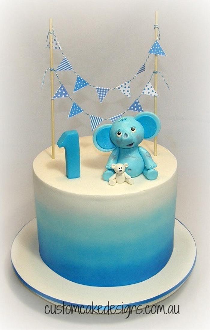 Elephant & Teddy 1st Birthday Cake
