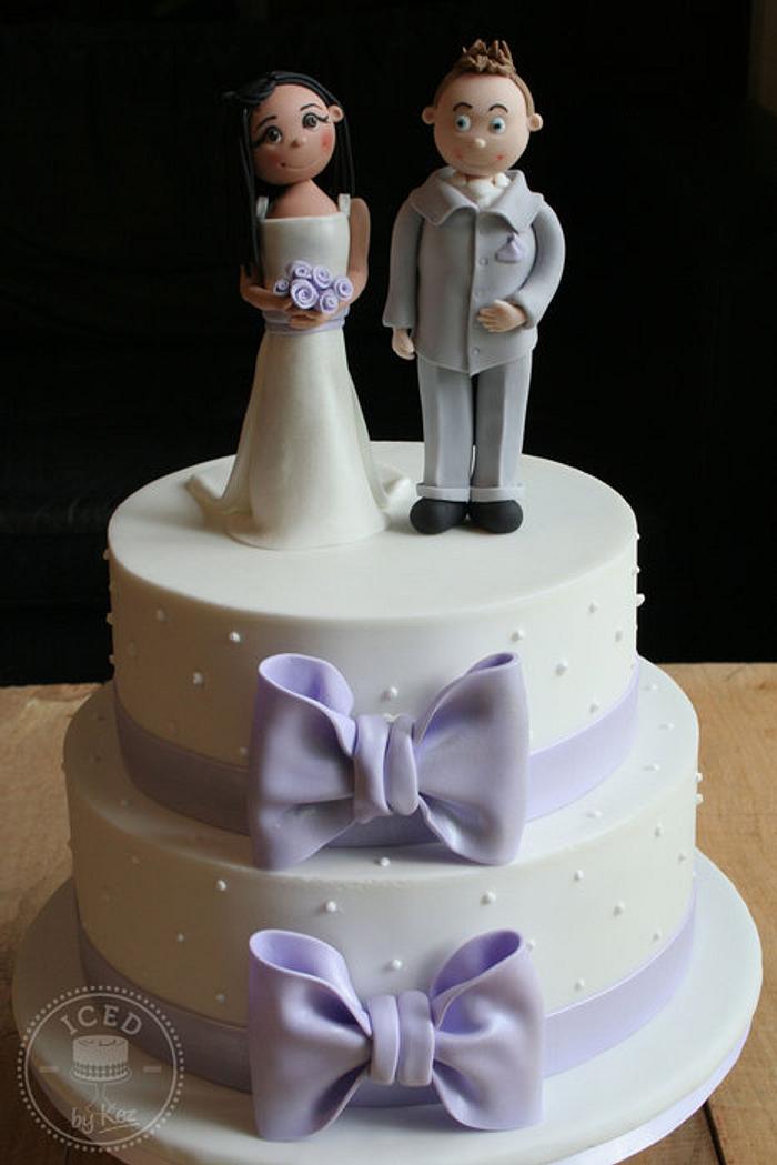 White & Lilac Bows Wedding Cake