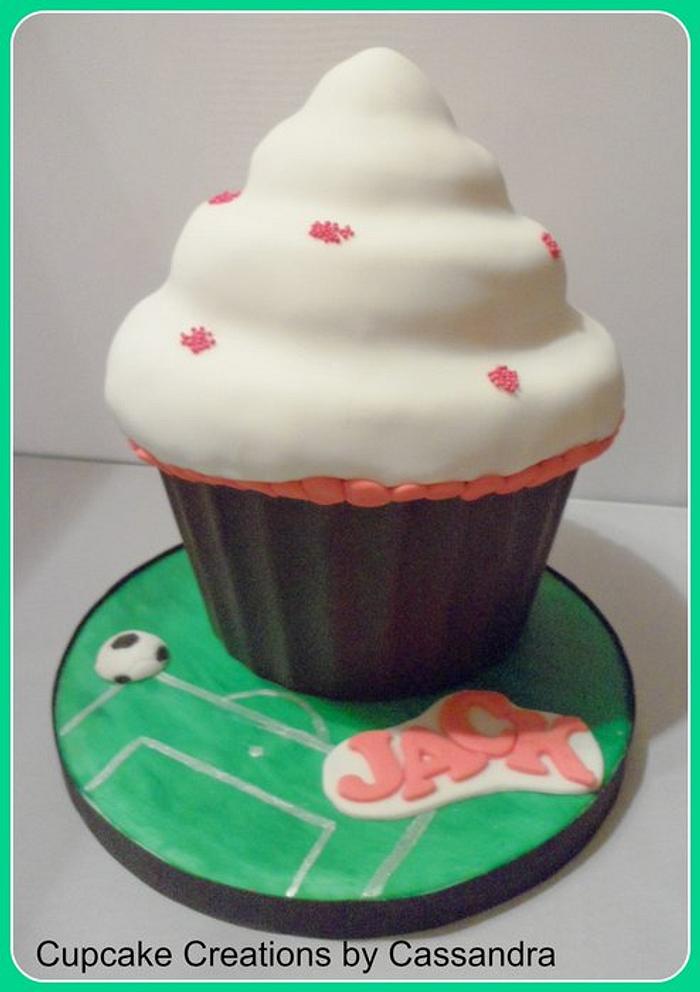 Football themed giant cupcake