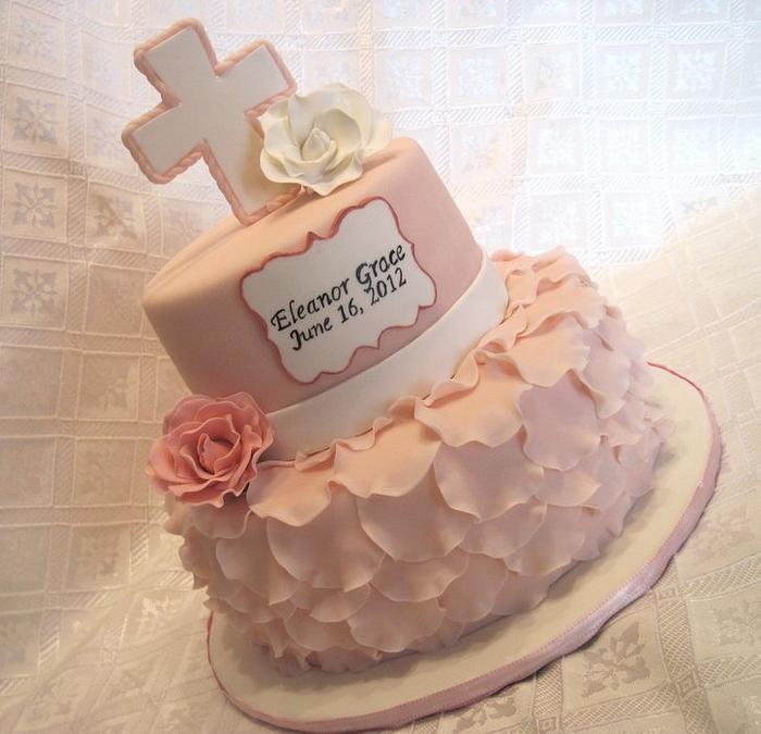 Pink Petal Baptism Cake