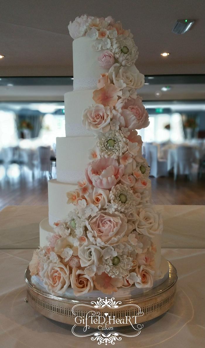 Pastel Cascade Wedding Cake