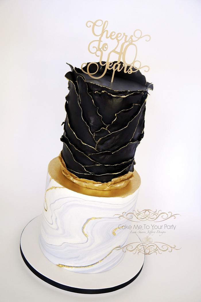 Black and gold marbled cake