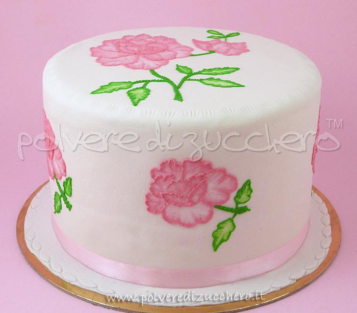 flowered cake with brush embroidery