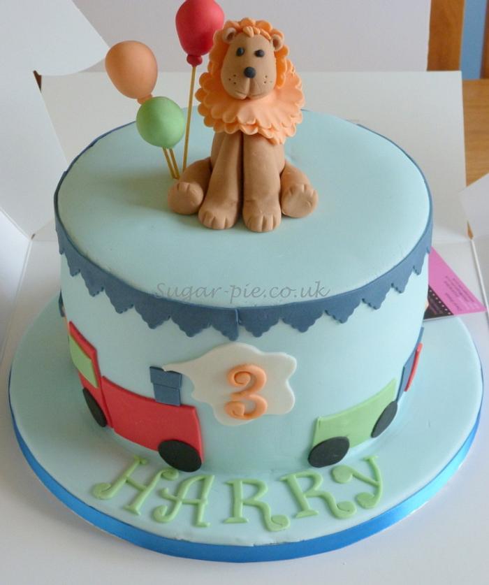Lion & train birthday cake