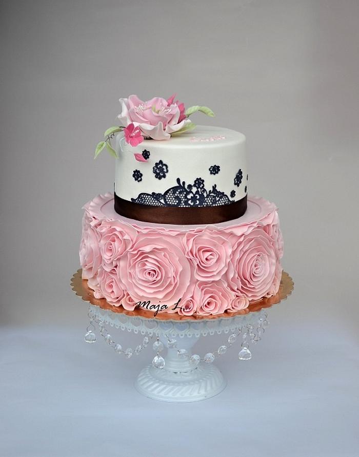 Birthday cake with rose ruffles