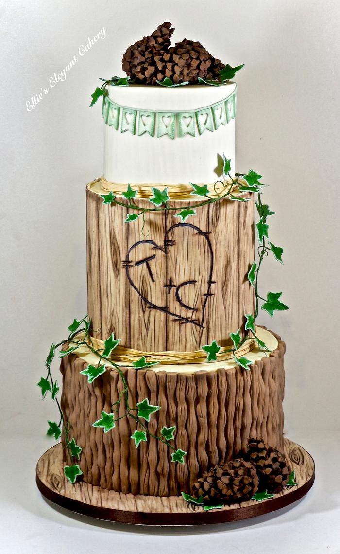 Rustic Wedding Cake with pine cones 