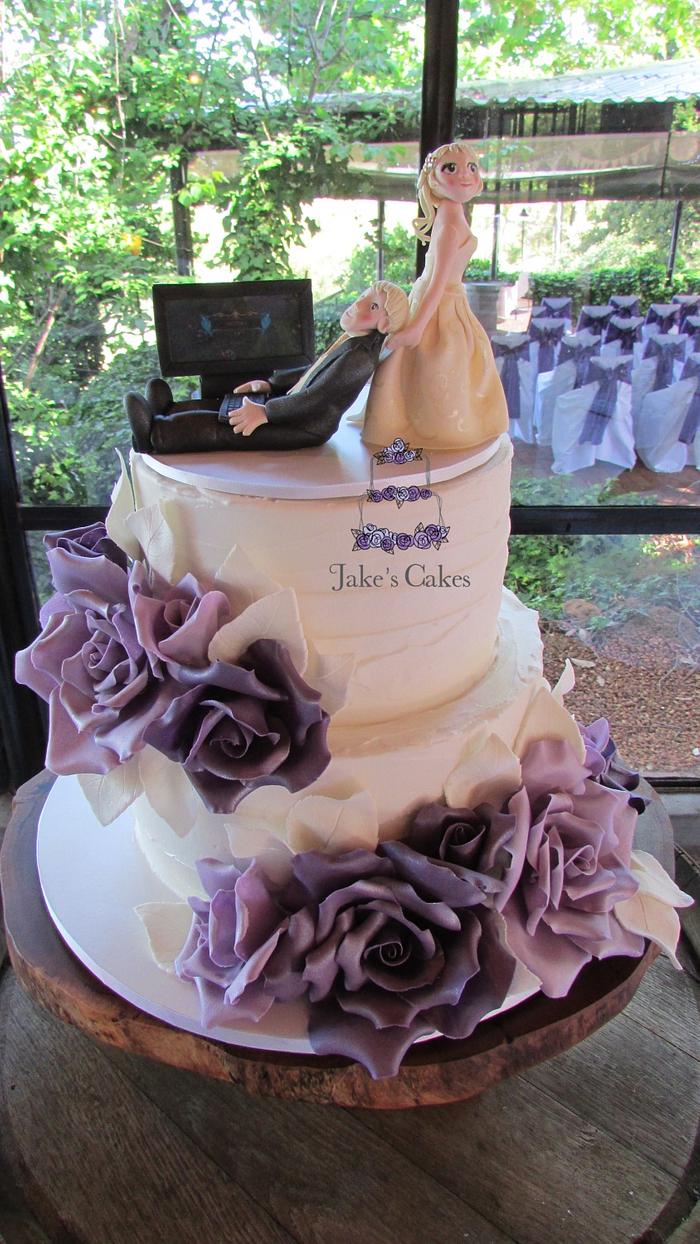 Purple Rose Rustic Wedding Cake