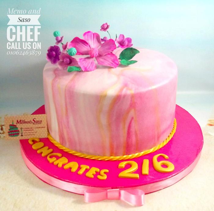 Marble pink and gold cake