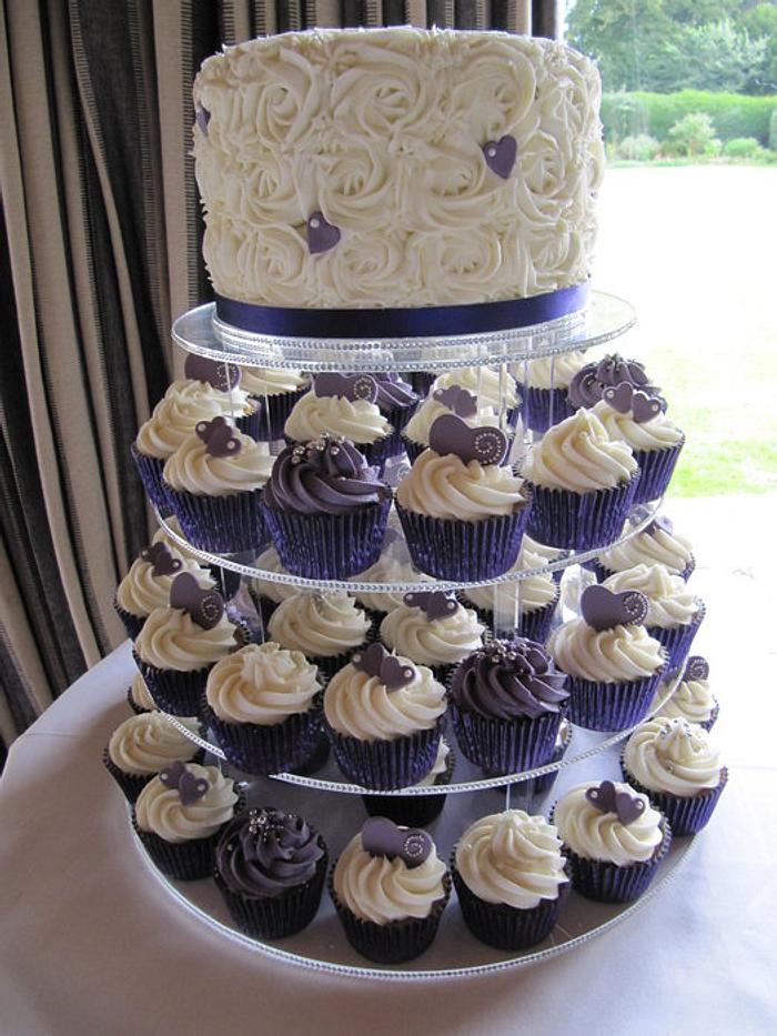 Cupcake Tower in Cadbury Purple and White