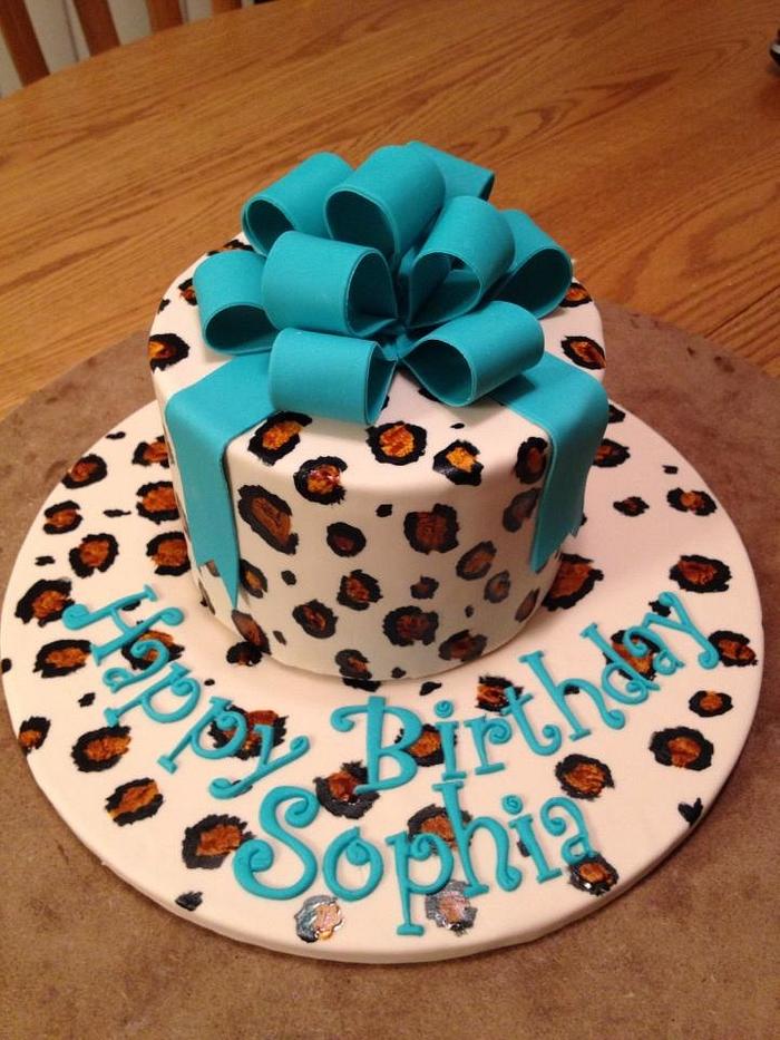Leopard &Turquoise Birthday Cake