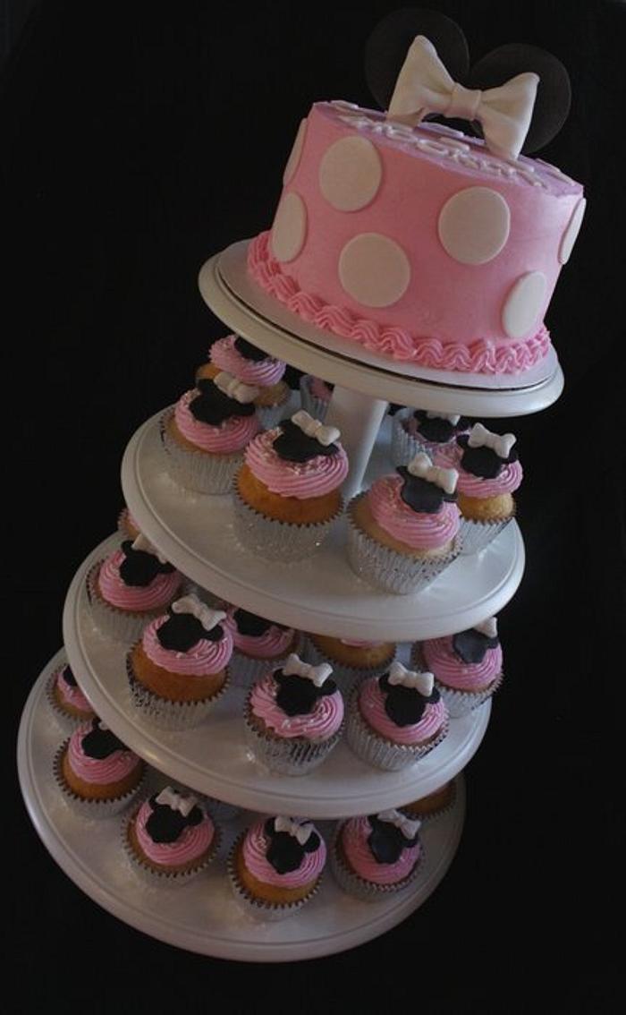 Minnie Mouse Cake and cupcake tower!