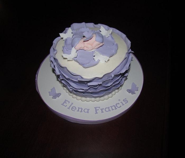 Lavendar and White Baby Shower Cake and Cupcake Tower