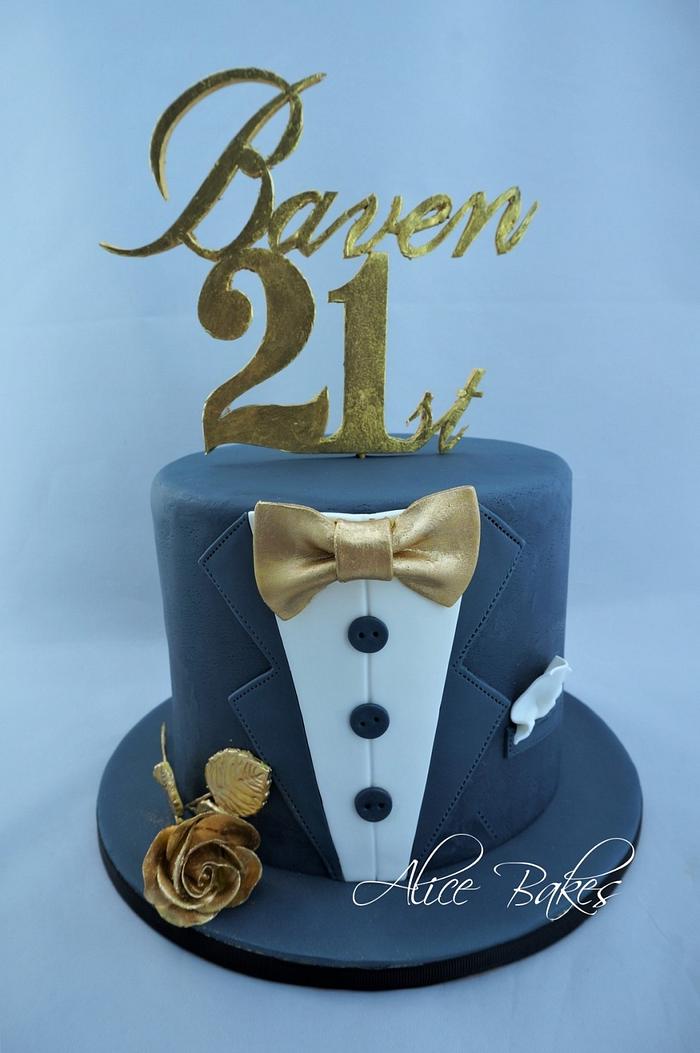 Tuxedo theme birthday cake