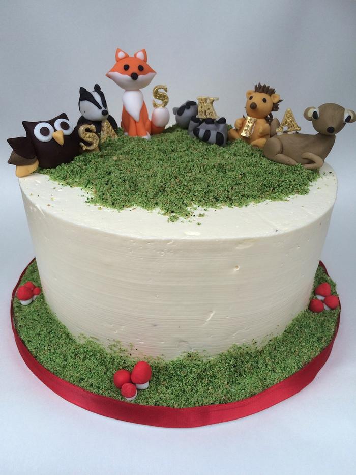 Woodland animal cake